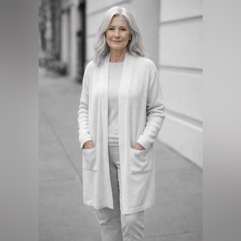 LIVERPOOL Los Angeles Cardigan Sweater long Open Front NWT!! White XS